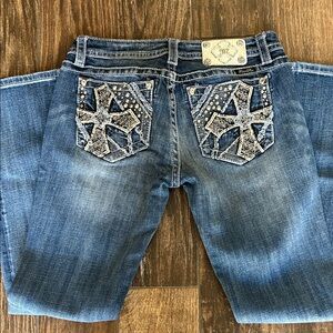 Miss Me Blue Boot Cut Jeans with Embellished Pockets